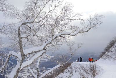 People on snow covered mountain against sky