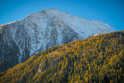 Scenic view of snowcapped mountains against clear sky