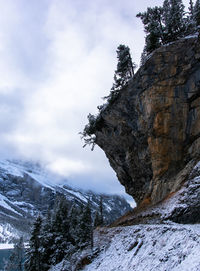 Low angle view of snowcapped mountain against sky