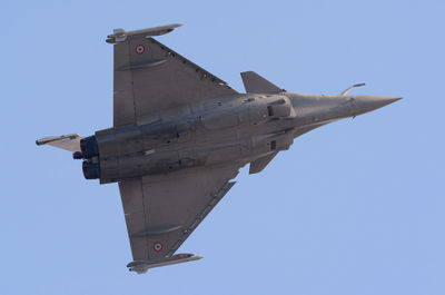 Low angle view of fighter plane against clear sky