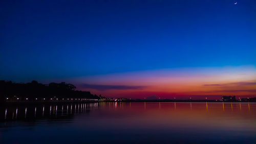 Scenic view of lake against sky at sunset