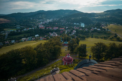 High angle view of townscape against sky