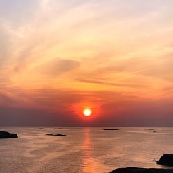 Scenic view of sea against romantic sky at sunset