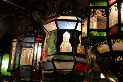 Close-up of illuminated lanterns