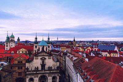 Sunset in prague from a tower