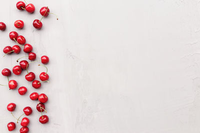 High angle view of red berries on table