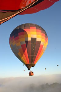 Low angle view of hot air balloon flying in sky