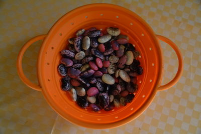 High angle view of fruits in bowl on table