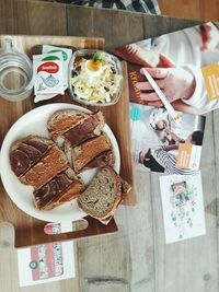 High angle view of food on table