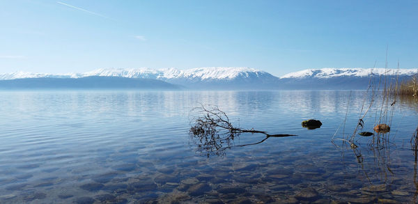 Scenic view of lake against sky during winter