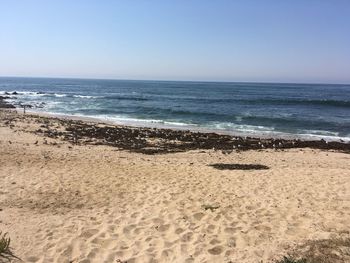 Scenic view of beach against clear sky