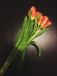 High angle view of flower on table against black background
