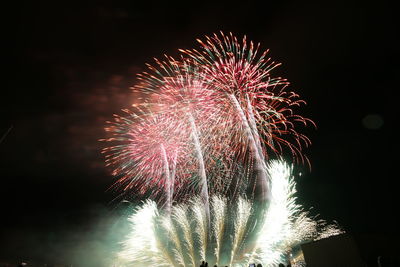 Low angle view of firework display at night