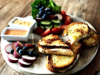 Close-up of breakfast served on table