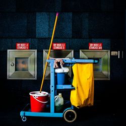 Cleaning cart in hotel corridor