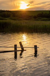 Scenic view of lake against sky during sunset