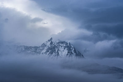 Scenic view of snow covered mountains against sky