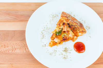 High angle view of food served in plate on table