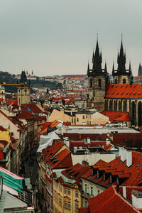 High angle view of townscape against sky in city