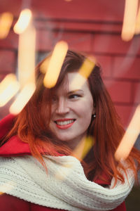 Close up attractive woman and blurry lights portrait picture