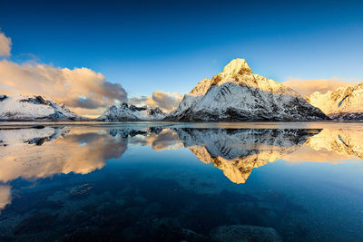 Scenic view of lake against blue sky