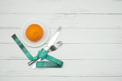 High angle view of breakfast on table