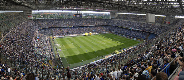 High angle view of people on soccer field