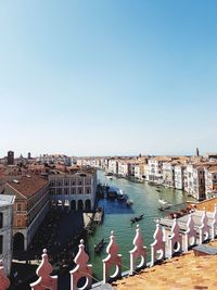 High angle view of sea against clear sky