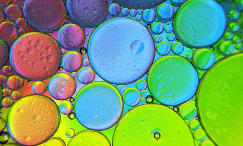 Colorful bubbles abstract background, oil bubbles in transparent liquid backdrop