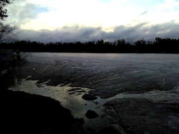 Scenic view of wet landscape against sky