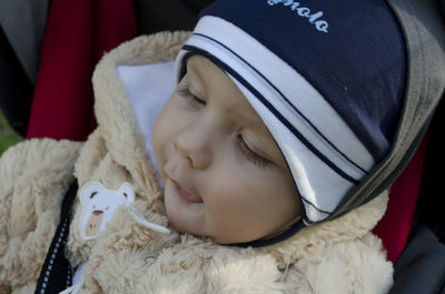 Close-up portrait of cute baby sleeping