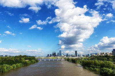 River passing through city against sky