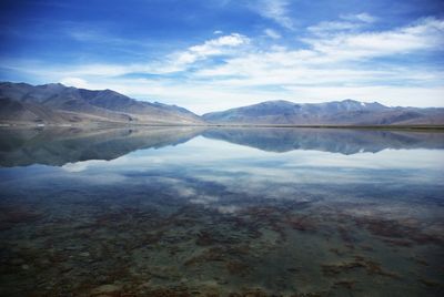 Scenic view of lake against cloudy sky