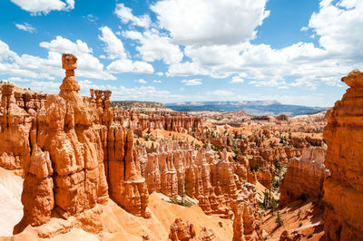 View of rock formations against cloudy sky