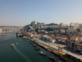 High angle view of boats in sea