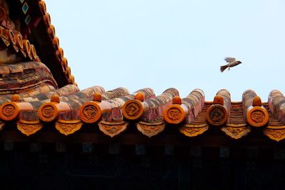 Low angle view of birds flying against sky