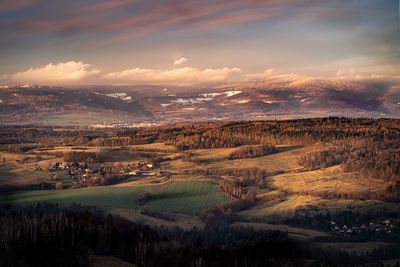 Scenic view of landscape against sky during sunset