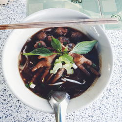 High angle view of food in bowl on table