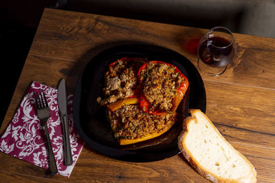 High angle view of food on table