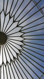 Close-up of umbrella against clear blue sky