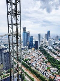 High angle view of buildings against sky