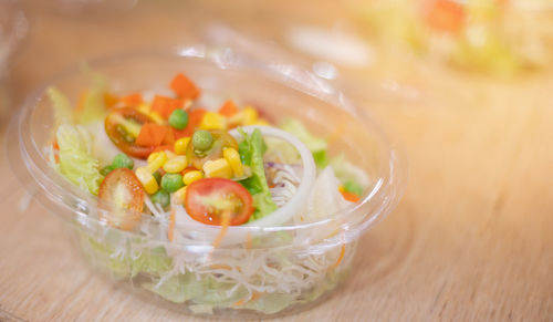 Close-up of salad in bowl on table