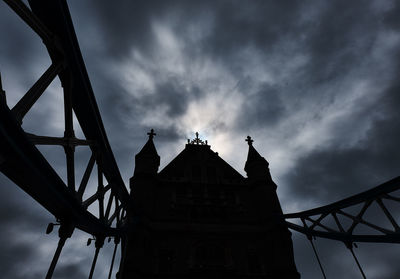 Low angle view of silhouette building against cloudy sky