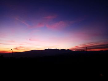 Silhouette landscape against sky during sunset