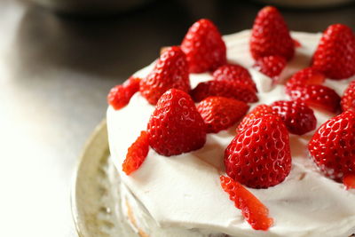 Close-up of strawberries on cake