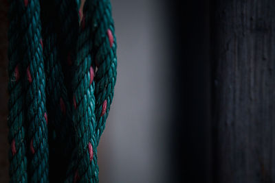 Close-up of nylon rope, red-green color. copy space