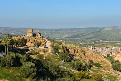 Panoramic view of landscape and buildings against sky