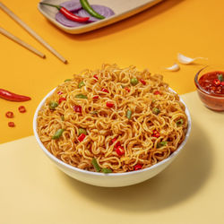 High angle view of food in bowl on table