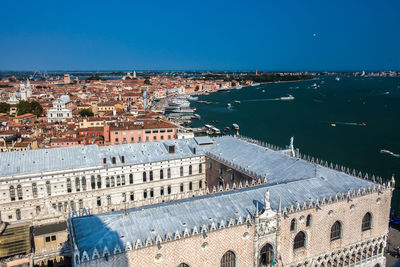 High angle view of buildings in city