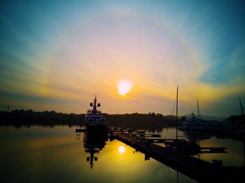 View of marina at sunset